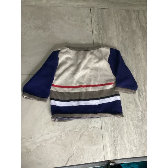Baby Sports Themed Chunky Knit Striped NICE LONGSLEEVE Sweater L11/W10 - Picture 2 of 4